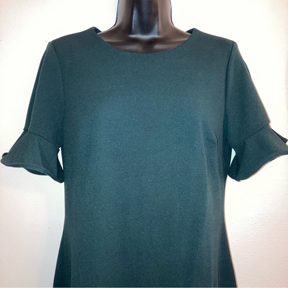 NEW Calvin Klein Fall Green Ruffle Short Sleeve Pencil Sheath Formal Dress 10 - Picture 4 of 17